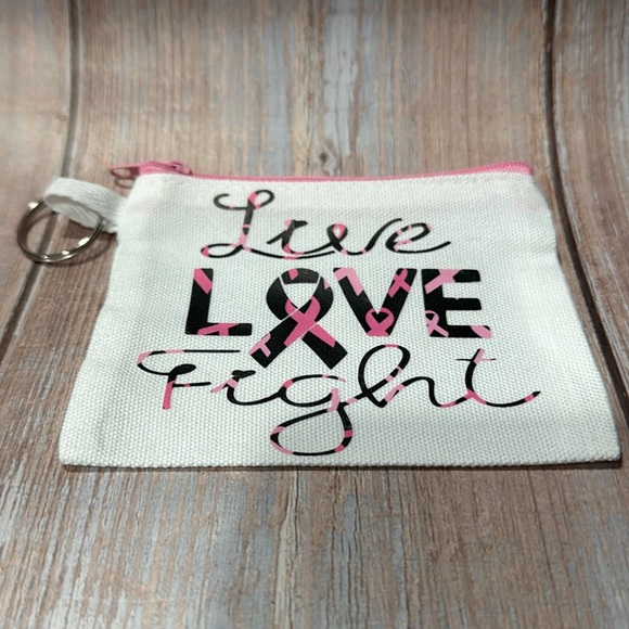 Handbags - NEW White Canvas 4”x4 1/2” Zippered Coin Purse w/ Liv, Love Fight Custom Vinyl